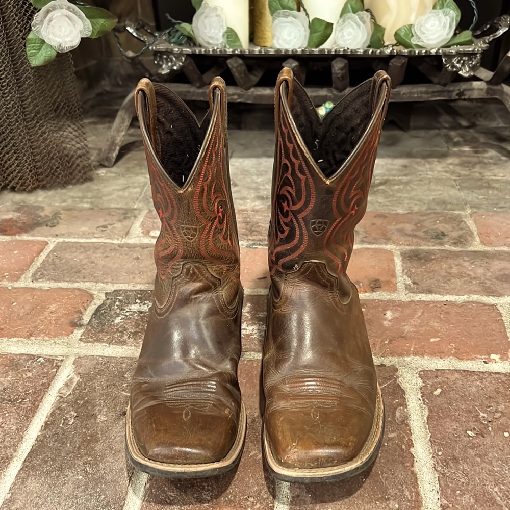 Ariat Mens/Boys Leather Square Toe Cowboy Boots